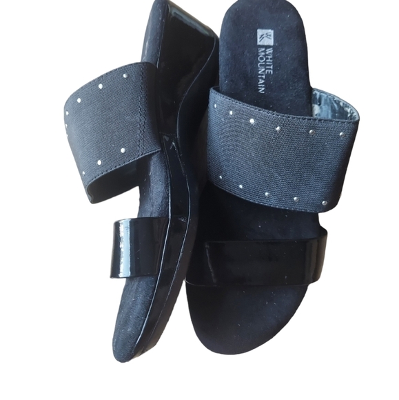 7.5 white mountain two-strap black wedge sandal - Picture 1 of 4